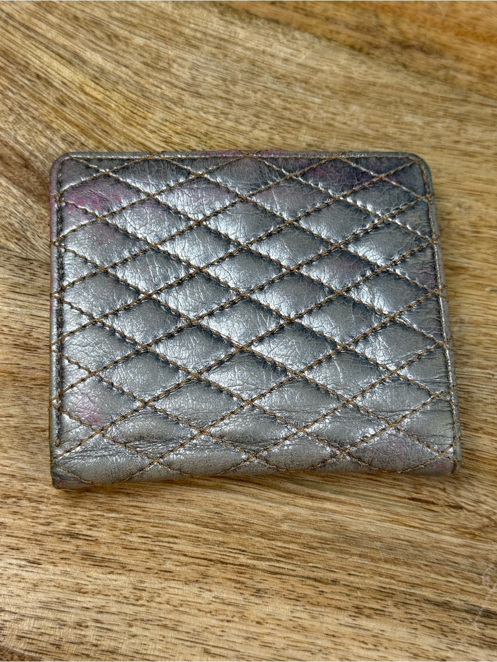 Tusk New York Metallic Quilted Leather Wallet Y2K Card Holder